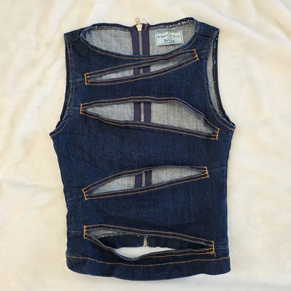 Revice Denim "Tokyo Top" – Exposed Revice Denim, Exposed Cut-Out Zip-Front Top - Picture 2 of 9